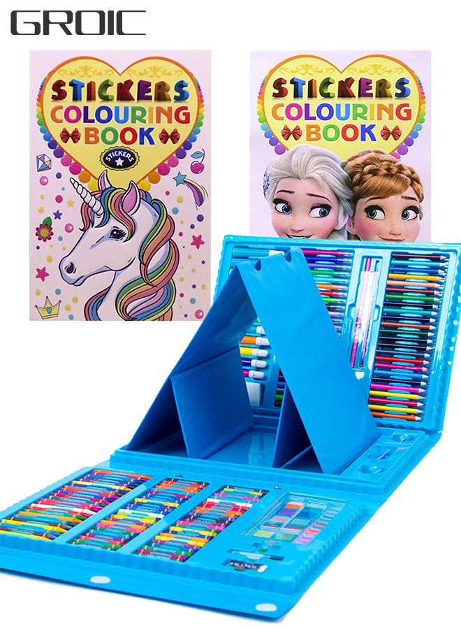 GROIC 208 PCS Drawing Set Includes Board Colored Pencils Various Painting Tools and Cartoon Book