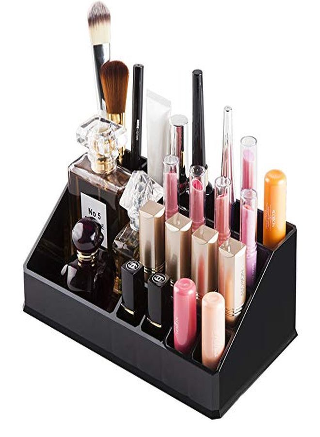 16 Compartment Cosmetic Makeup Jewelry Lipstick Storage Organizer Holder Box, 21.2L X 12.5W X 7.8H Cm. (Black)