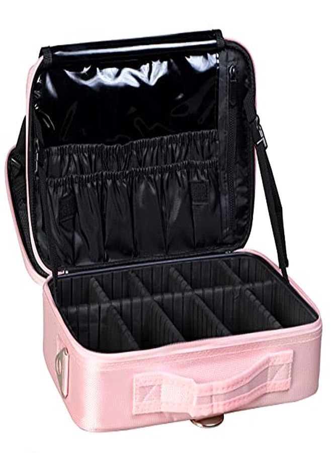 Nylon Professional Cosmetic Makeup Storage Organizer Bag With Adjustable Compartment (Rose Gold, Medium - (34L X 23B X 12H Cm))