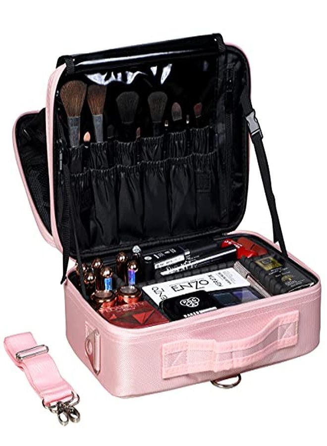 Nylon Professional Cosmetic Makeup Storage Organizer Bag With Adjustable Compartment (Rose Gold, Medium - (34L X 23B X 12H Cm))