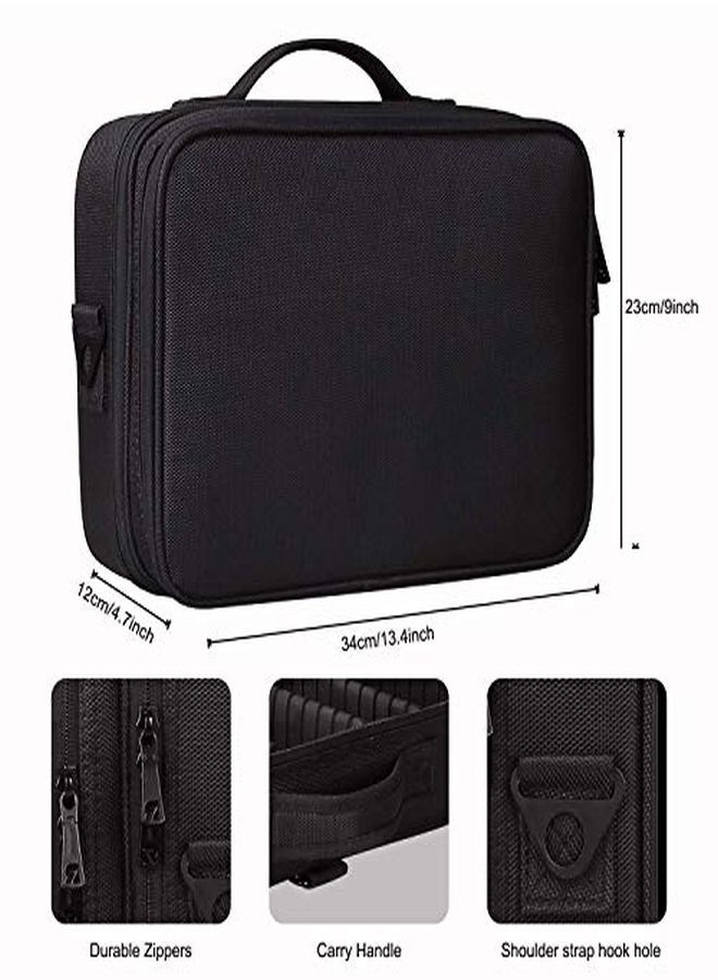 Nylon Professional Travel Cosmetic Makeup Storage Organizer Bag With Adjustable Compartment (Black, Medium (34L X 23B X 12H Cm))