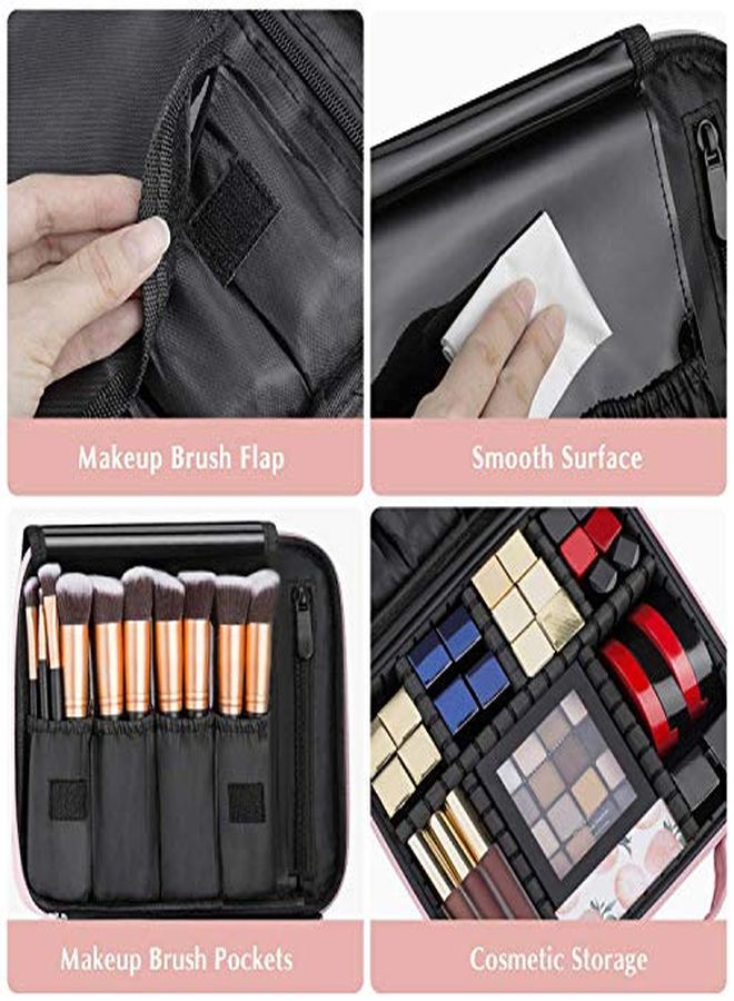 Nylon Professional Cosmetic Makeup Kit Storage Organizer Travel Toiletry Vanity Bag With Adjustable Compartment, 26L X 23B X 9H Cm (Rose Gold - Nylon)