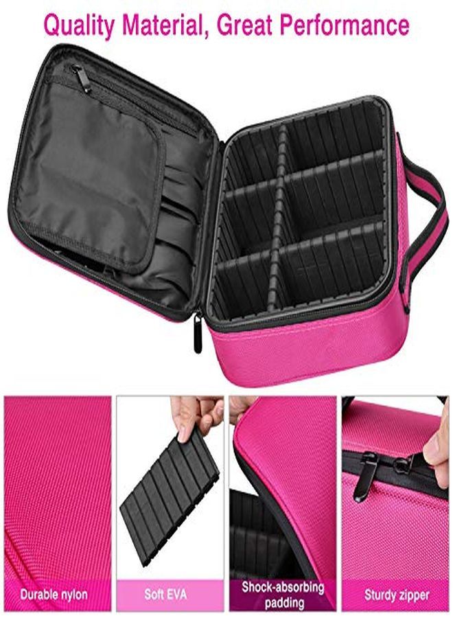 Nylon Professional Cosmetic Makeup Kit Storage Organizer Travel Toiletry Vanity Bag With Adjustable Compartment, 26L X 23B X 9H Cm (Pink)