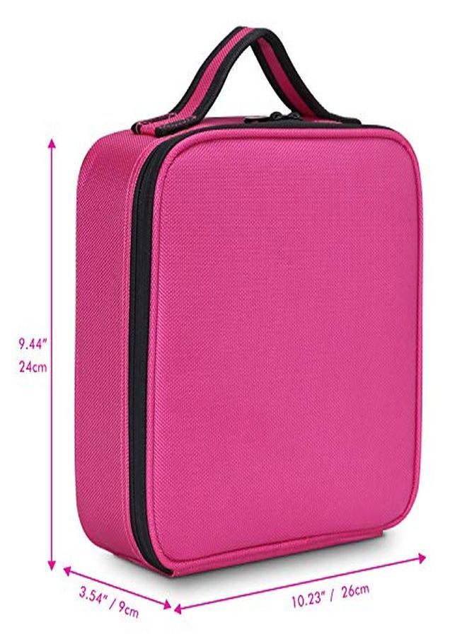 Nylon Professional Cosmetic Makeup Kit Storage Organizer Travel Toiletry Vanity Bag With Adjustable Compartment, 26L X 23B X 9H Cm (Pink)