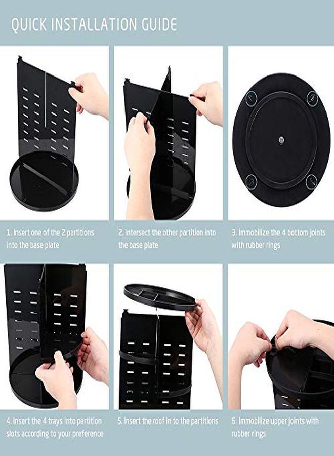 Cosmetic Makeup Storage Holder Organizer Adjustable 360 Rotation Box, 23L X 23B X 30H Cm. (Black)