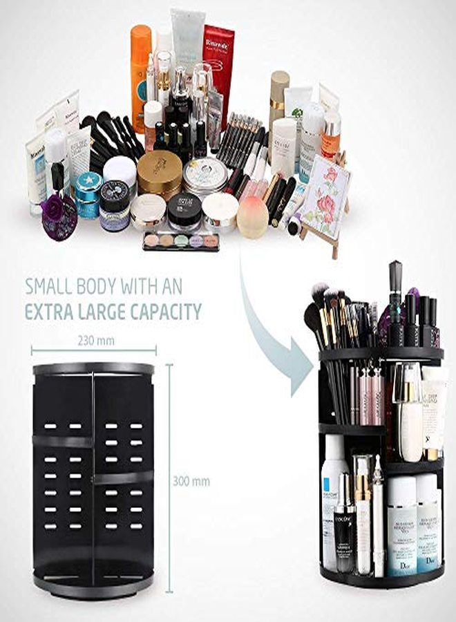 Cosmetic Makeup Storage Holder Organizer Adjustable 360 Rotation Box, 23L X 23B X 30H Cm. (Black)