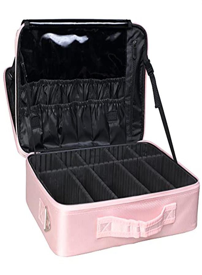 Nylon Professional Cosmetic Makeup Storage Organizer Bag With Adjustable Compartment (Rose Gold, Large (40L X 29B X 14H Cm))