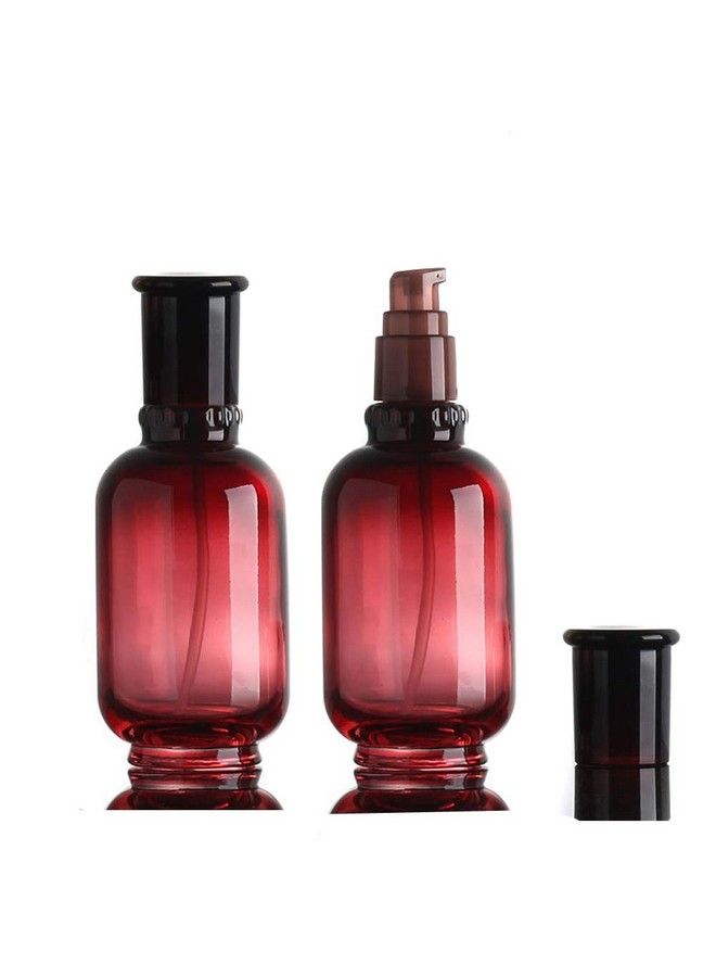 2 Pcs 50Ml(1.7 Oz) Upscale Empty Urefillable Wine Red Glass Pump Press Lotion Bottle Cosmetic Make Up Oil Cream Emulsion Jar Bottle Storage Containers