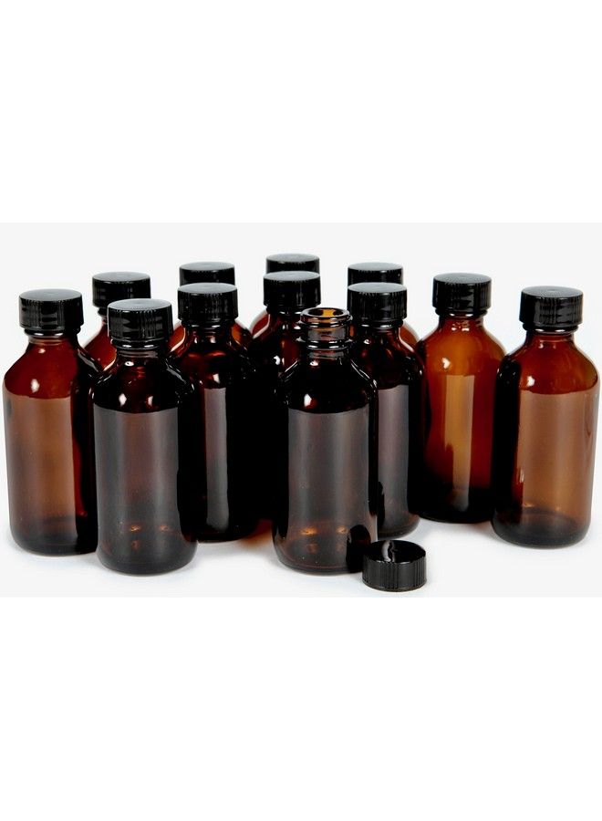 12 Amber 2 Oz Glass Bottles With Lids