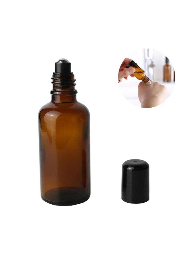 3Pcs 50Ml Empty Refillable Amber Glass Roll On Bottles Essential Oil Roller Bottles With Stainless Steel Roller Ball And Black Cap Attar Bottle For Essential Oils Aromatherapy Lip Gloss Balms