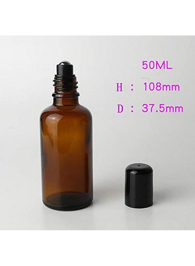 3Pcs 50Ml Empty Refillable Amber Glass Roll On Bottles Essential Oil Roller Bottles With Stainless Steel Roller Ball And Black Cap Attar Bottle For Essential Oils Aromatherapy Lip Gloss Balms