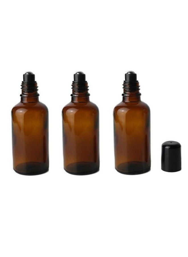 3Pcs 50Ml Empty Refillable Amber Glass Roll On Bottles Essential Oil Roller Bottles With Stainless Steel Roller Ball And Black Cap Attar Bottle For Essential Oils Aromatherapy Lip Gloss Balms