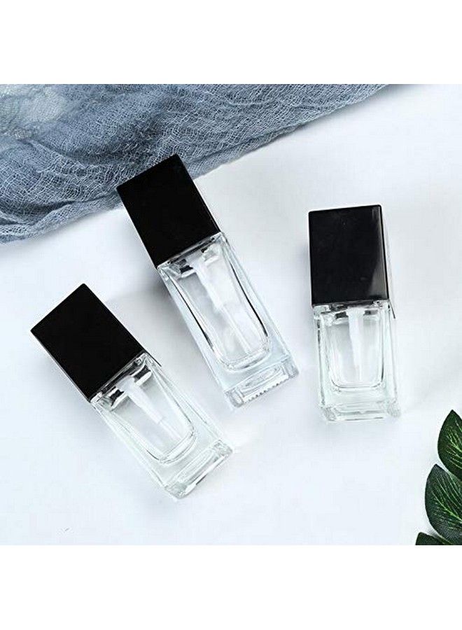 2Pcs 15Ml/0.5Oz Empty Square Clear Glass Pump Bottle Lotion Dispenser With Black Lid Refillable Portable Foundation Bottle Makeup Cosmetic Container Holder For Lotion Essence Emulsion Serum
