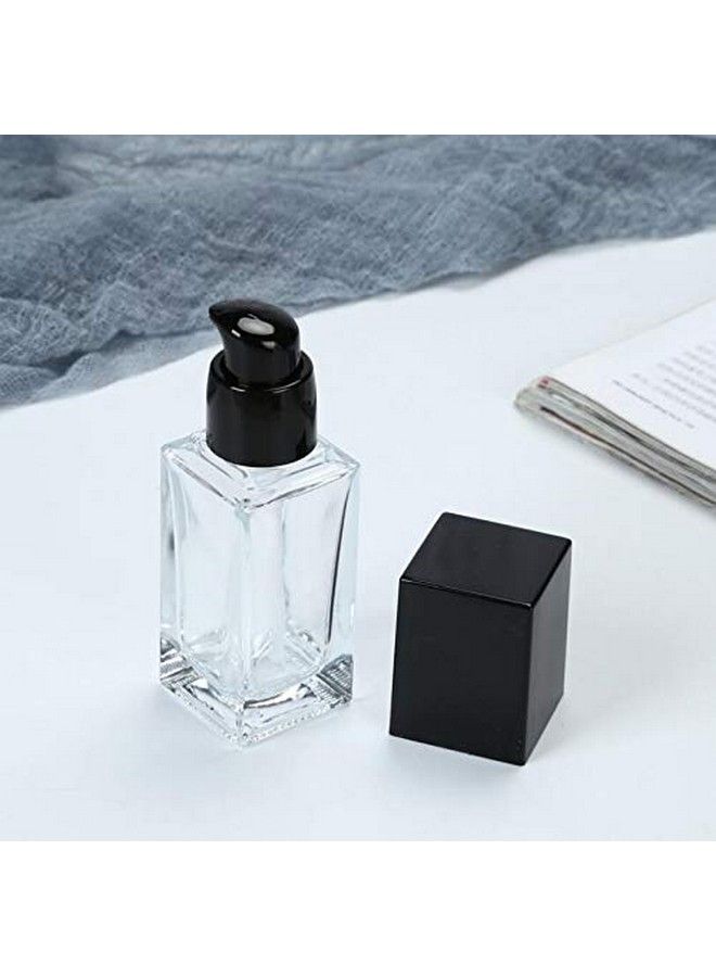 2Pcs 15Ml/0.5Oz Empty Square Clear Glass Pump Bottle Lotion Dispenser With Black Lid Refillable Portable Foundation Bottle Makeup Cosmetic Container Holder For Lotion Essence Emulsion Serum