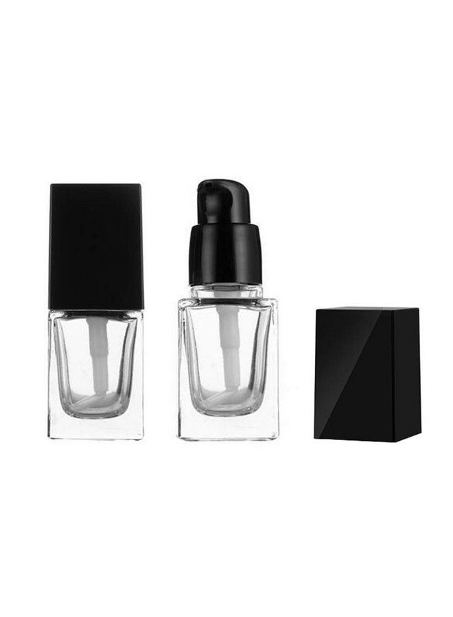 2Pcs 15Ml/0.5Oz Empty Square Clear Glass Pump Bottle Lotion Dispenser With Black Lid Refillable Portable Foundation Bottle Makeup Cosmetic Container Holder For Lotion Essence Emulsion Serum