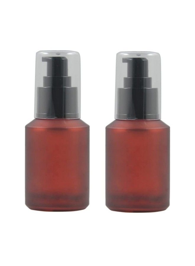 2Pcs 60Ml/2Oz Wine Red Empty Refillable Glass Lotion Vial Pump Bottle Jars With Plastic Pressure Pump Head Top Cosmetic Sample Travel Packing Storage Containers For Emulsion Essence Massage Oil