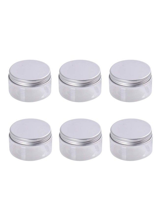 6Pk (100Ml/3.4Oz) Clear Empty Beauty Care Skin Cream Jar Pot With Aluminium Screw Cap Dispenser Containers Refillable Travel Makeup Sample Vials Bottle For Eye Facial Body Essence Essential Oil