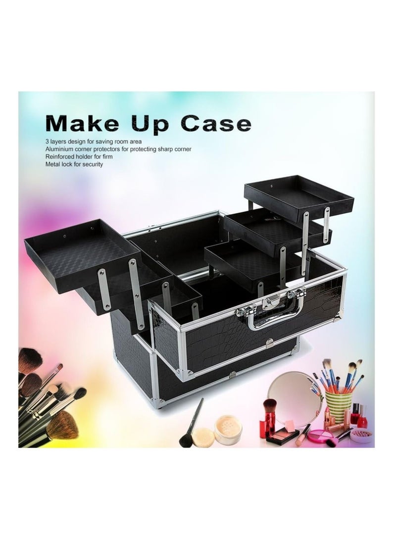 Cosmetic Organizer Box for Make Up Tools Lockable Black Containing Storage Box