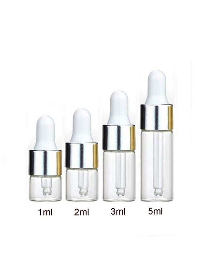 100Pcs 5Ml Refillable Clear Glass Essential Oil Bottles Eye Dropper Vials Perfume Cosmetic Liquid Aromatherapy Lotion Sample Storage Containers Jars With Eye Dropper Dispensersilver Aluminum Cap