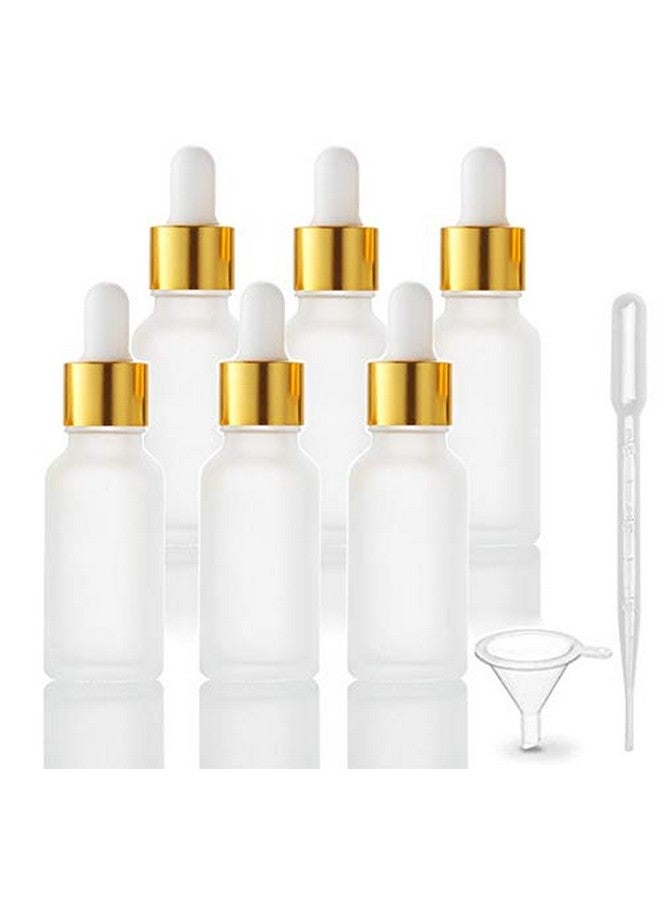 6 Packfrosted Glass Dropper Bottle For Essential Oilsempty Glass Liquid Holder With Glass Eye Droppergolden Caps Travel Perfume Cosmetic Containerpipette&Funnel Included (15Ml0.5 Fl Oz)