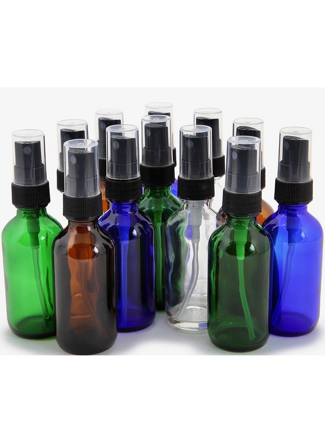 12 Assorted Colors 2 Oz Glass Bottles With Black Fine Mist Sprayers