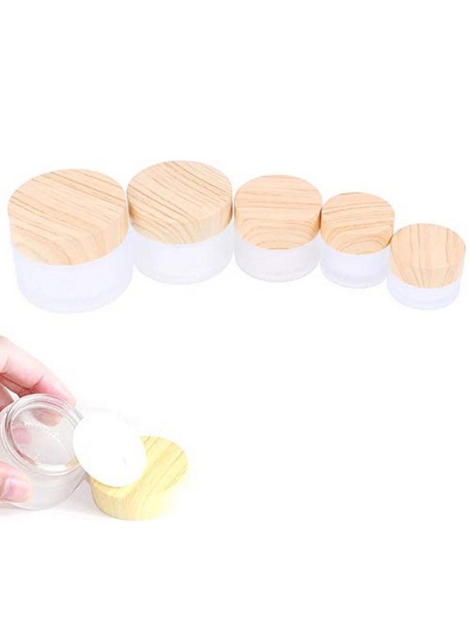 5 Pack 5G10G15G30G50G Frosted Glass Cream Jarempty Makeup Cosmetics Container Jar Pot With Wood Grain Lid For Face Cream Cosmetic Eye Shadowfree 5 Plastic Pick Stick