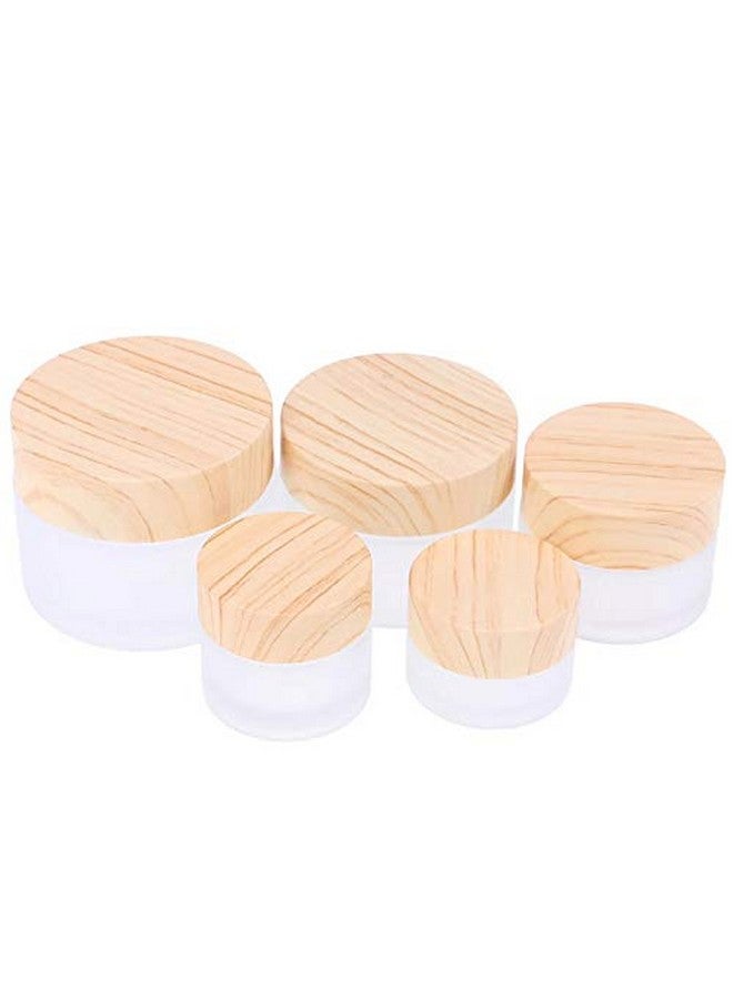 5 Pack 5G10G15G30G50G Frosted Glass Cream Jarempty Makeup Cosmetics Container Jar Pot With Wood Grain Lid For Face Cream Cosmetic Eye Shadowfree 5 Plastic Pick Stick