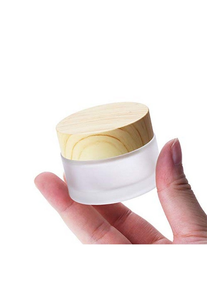 5 Pack 5G10G15G30G50G Frosted Glass Cream Jarempty Makeup Cosmetics Container Jar Pot With Wood Grain Lid For Face Cream Cosmetic Eye Shadowfree 5 Plastic Pick Stick