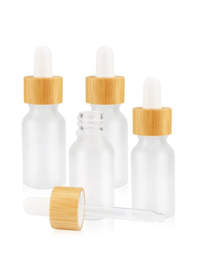 4 Pack Frosted Glass Dropper Bottlesessential Oil Bottles With Eye Dropper And Bamboo Lids Perfume Sample Vials Essence Liquid Cosmetic Containers (15Ml0.5Oz)