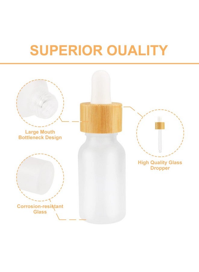 4 Pack Frosted Glass Dropper Bottlesessential Oil Bottles With Eye Dropper And Bamboo Lids Perfume Sample Vials Essence Liquid Cosmetic Containers (15Ml0.5Oz)