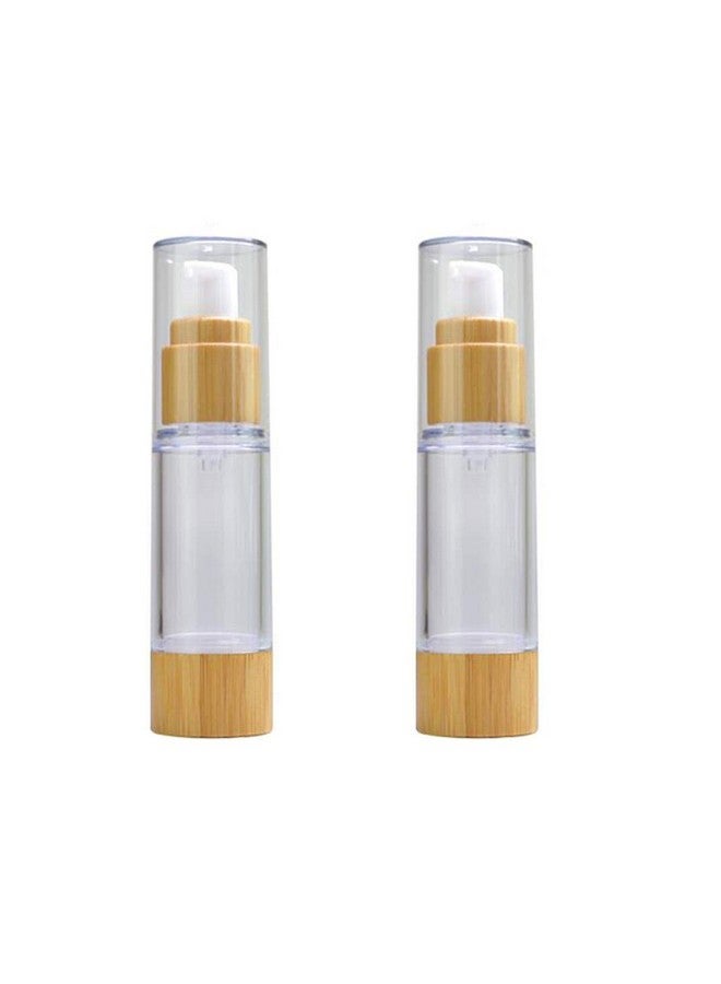 2Pcs Empty Refill Portable Bamboo Plastic Airless Vacuum Emulsion Pump Bottle Jars Cream Lotion Make Up Sample Travel Packing Vials Cosmetic Toiletries Liquid Storage Containers(100Ml3.4Oz)