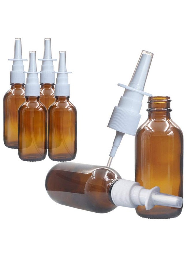 6 Pcs (30Ml1Oz) Amber Round Empty Glass Nasal Spray Bottle With Press Spray Head Refillable Portable Fine Mist Sprayers Atomizers Containers Pot Travel Sub Bottling For Colloidal Silver Saline