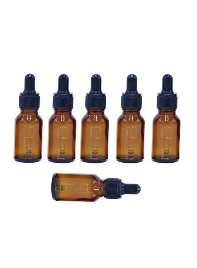 6Pcs 15Ml0.5Oz Amber Glass Empty Graduated Refillable Dropper Bottles With Rubber Head And Internal Dropper Essential Oil Containers Cosmetic Sample Vials Dispensers For Aromatherapy