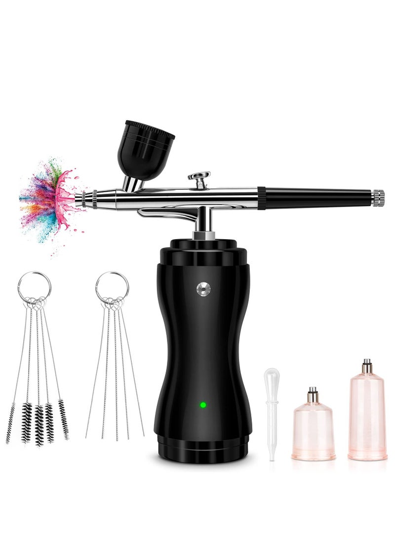 Air Brush Set with Compressor 30PSI Air Brush Gun Rechargeable Portable Handheld Cordless Air Brush for Nail Art Painting Cake Decorating Makeup Black