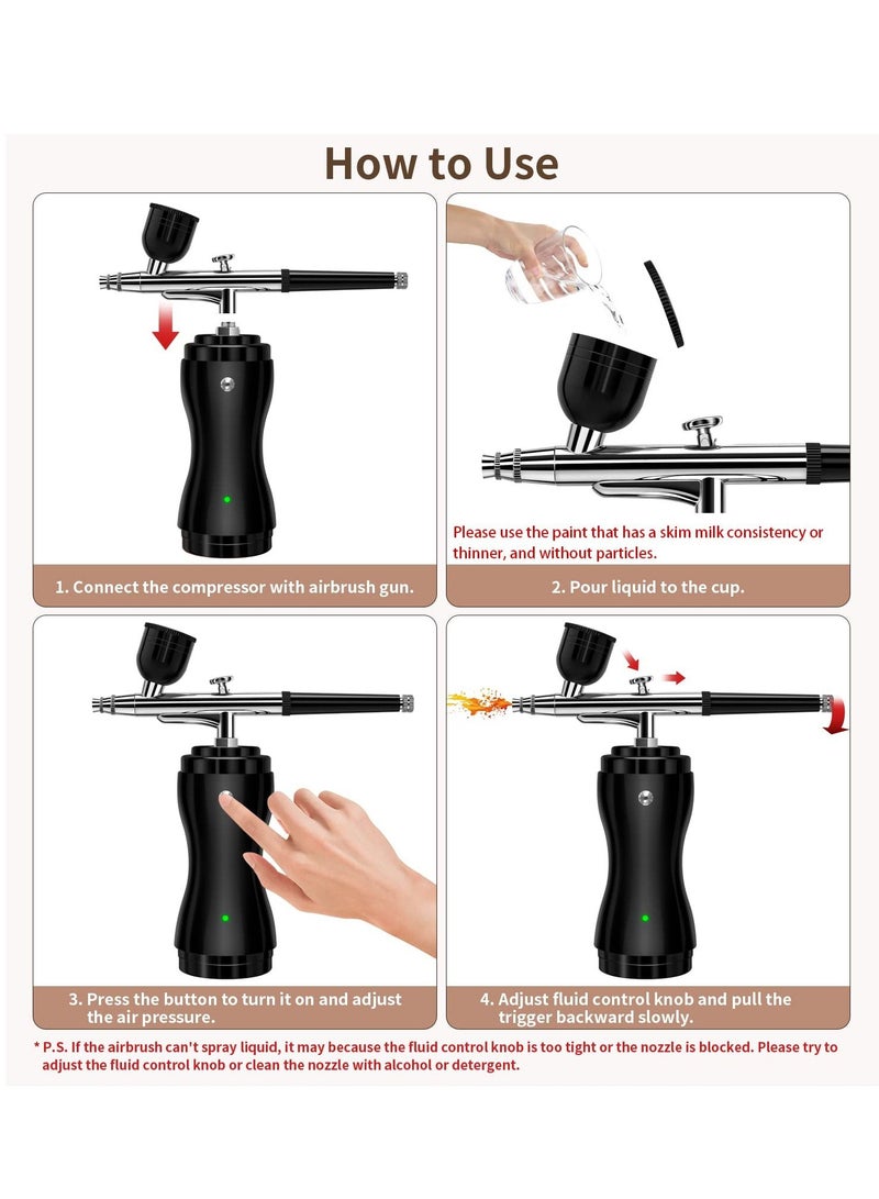 Air Brush Set with Compressor 30PSI Air Brush Gun Rechargeable Portable Handheld Cordless Air Brush for Nail Art Painting Cake Decorating Makeup Black