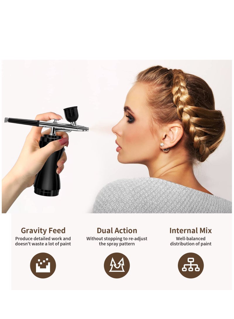 Air Brush Set with Compressor 30PSI Air Brush Gun Rechargeable Portable Handheld Cordless Air Brush for Nail Art Painting Cake Decorating Makeup Black