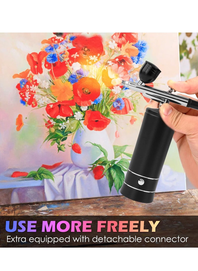 Air Brush Set with Compressor Air Brush Gun Rechargeable Portable High Pressure Air Brush with 0.3mm Nozzle and Cleaning Brush Set for Painting Nail Makeup Art Cake Decoration Black