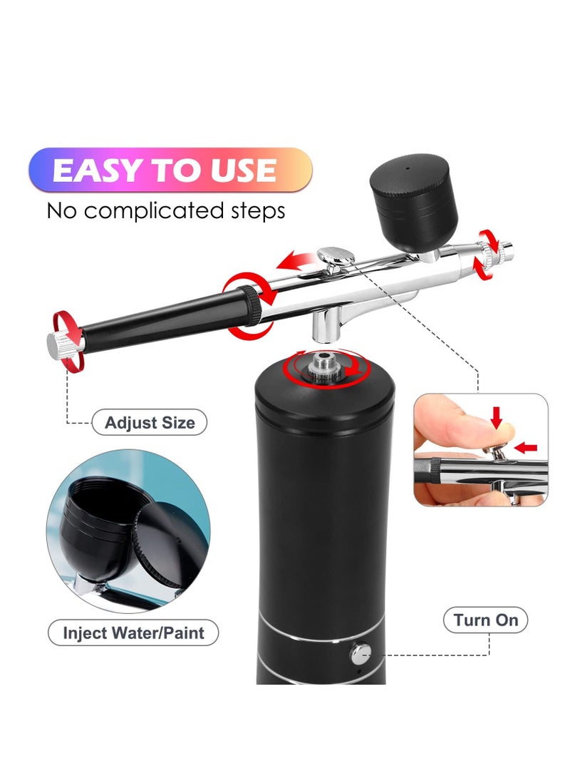 Air Brush Set with Compressor Air Brush Gun Rechargeable Portable High Pressure Air Brush with 0.3mm Nozzle and Cleaning Brush Set for Painting Nail Makeup Art Cake Decoration Black