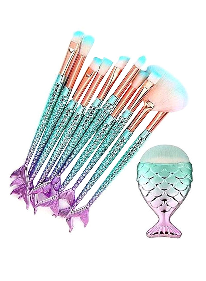 11-Piece Mermaid Makeup Brush Set Multicolour