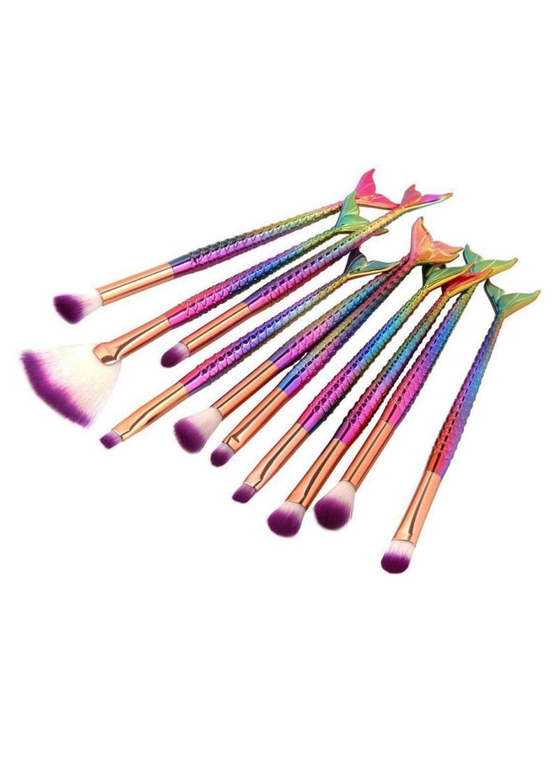 10-Piece Mermaid Style Make Up Brush Set Multicolour