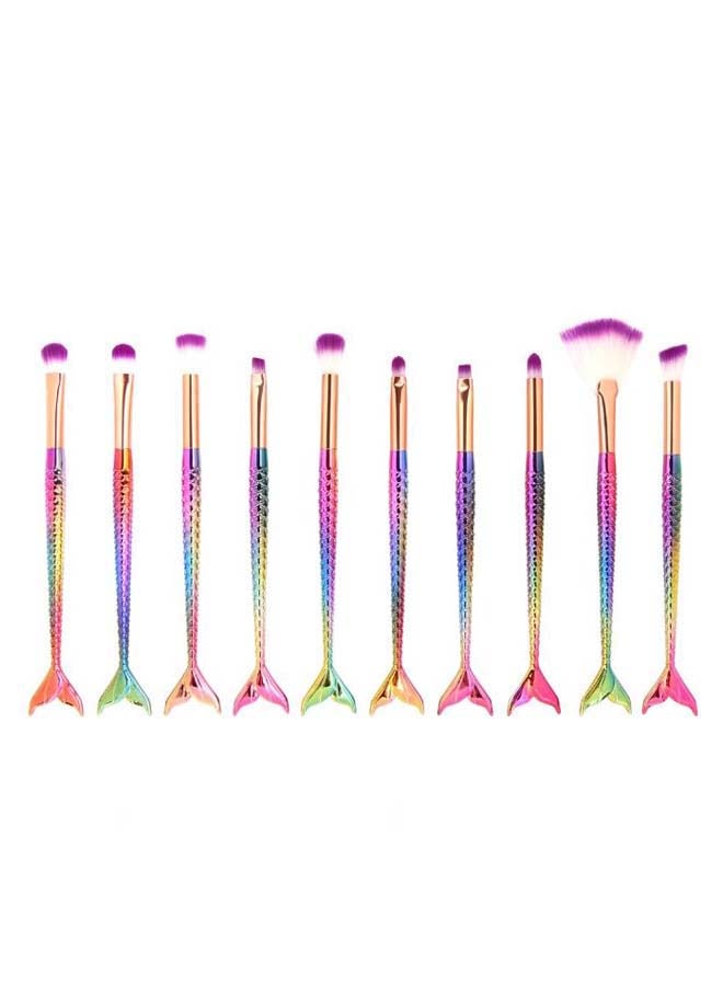 10-Piece Mermaid Style Make Up Brush Set Multicolour