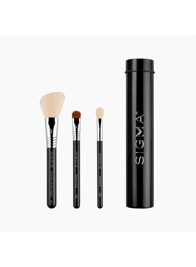 3-Piece Essential Trio Brush Set With Case Black/White