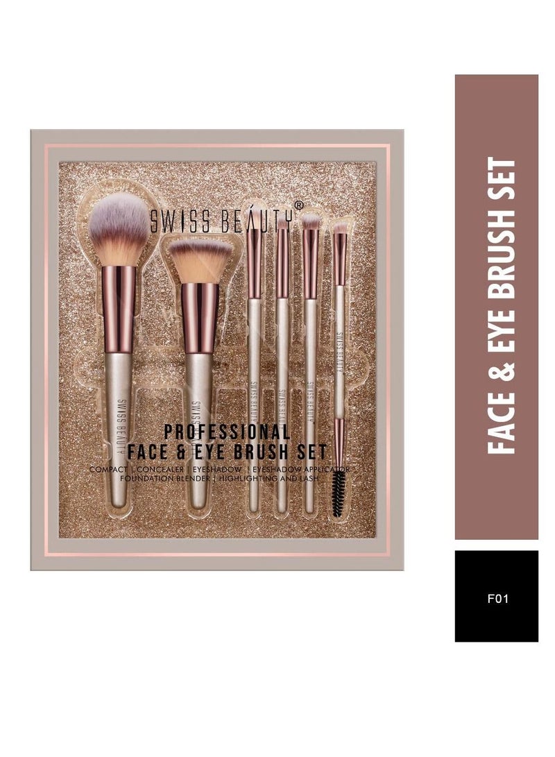 Premium Synthetic Bristle Professional Face and Eye Makeup Brushes Set with 6 makeup brushes For Cream Liquid and Powder Formulation