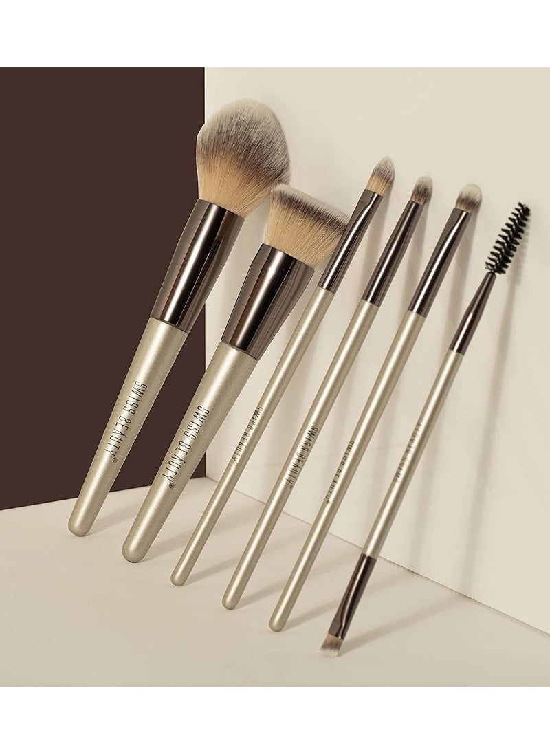 Premium Synthetic Bristle Professional Face and Eye Makeup Brushes Set with 6 makeup brushes For Cream Liquid and Powder Formulation