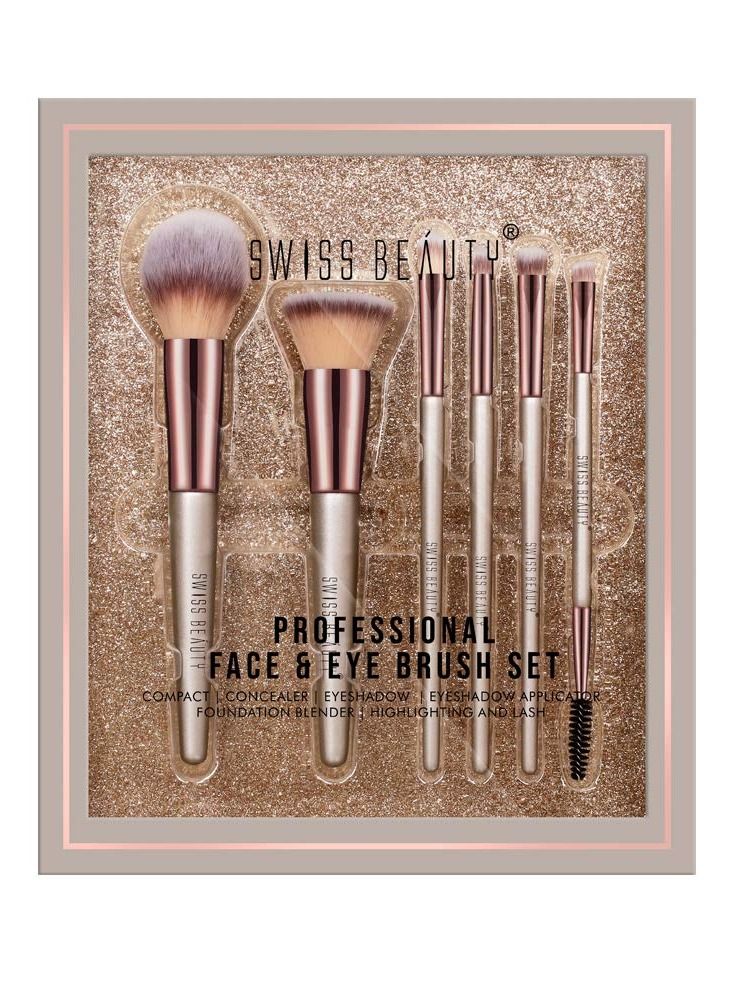 Premium Synthetic Bristle Professional Face and Eye Makeup Brushes Set with 6 makeup brushes For Cream Liquid and Powder Formulation