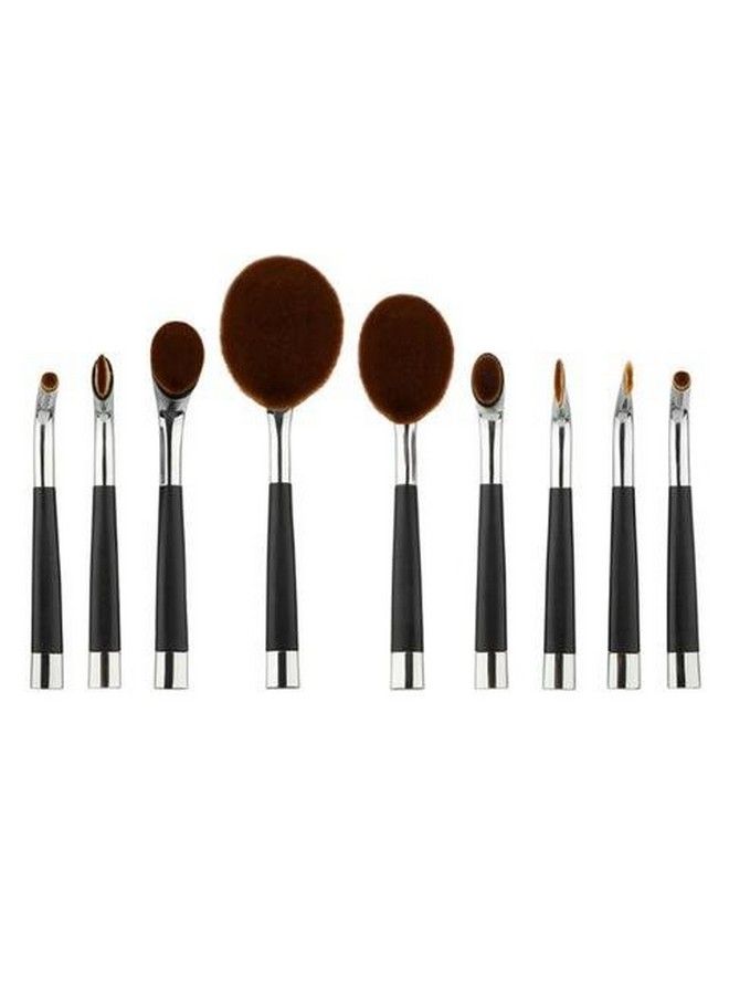 9 Piece Cosmetic Oval Brush Set (Silver)