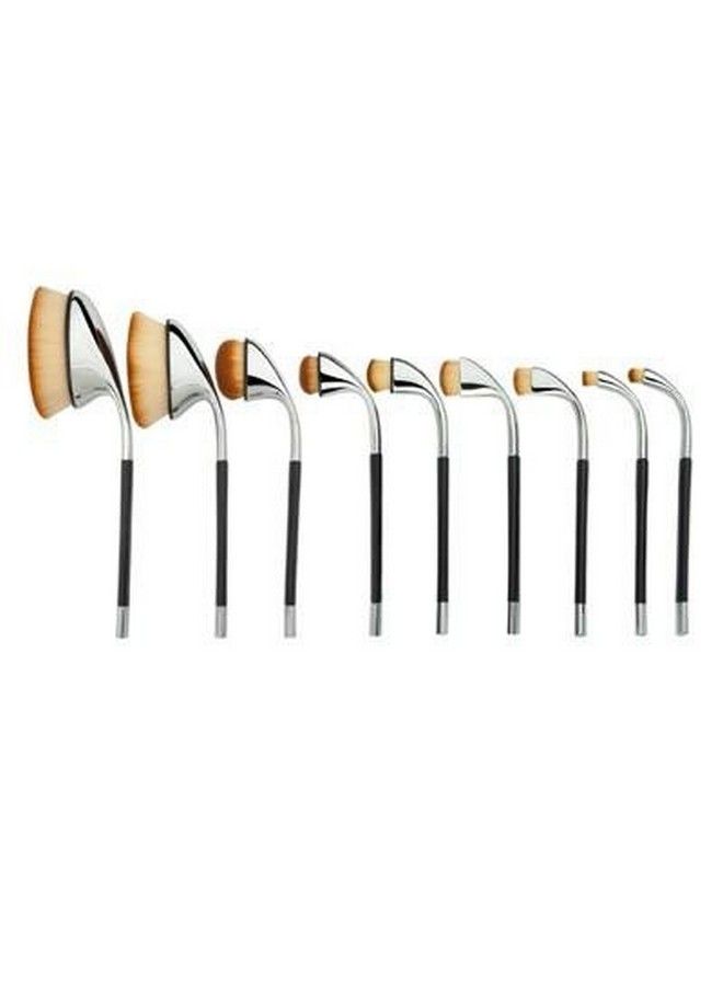 9 Piece Cosmetic Oval Brush Set (Silver)