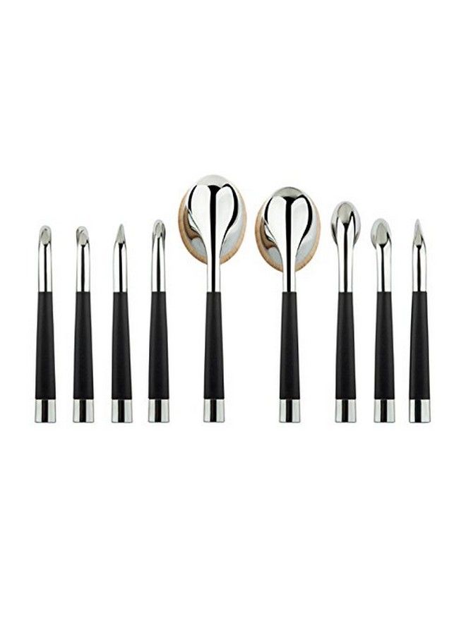 9 Piece Cosmetic Oval Brush Set (Silver)