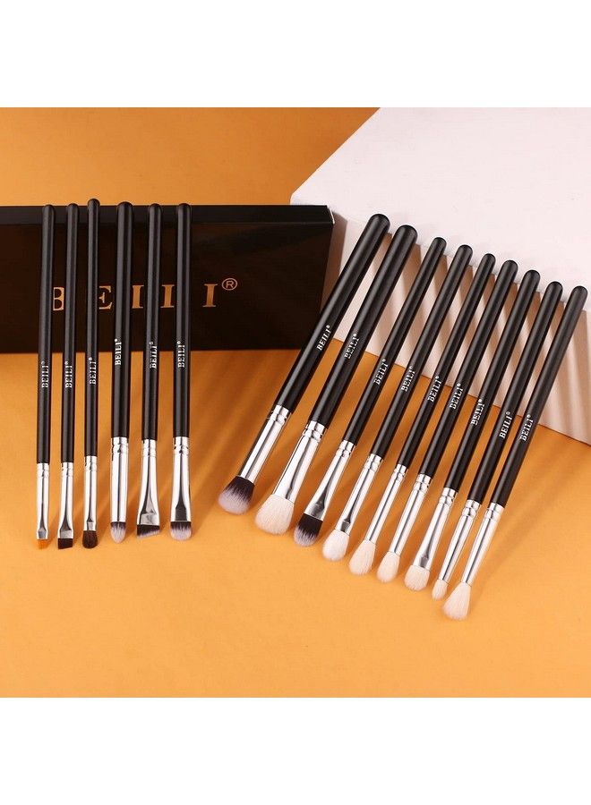 Black 15 Pieces Eye Shadow Eyeliner Eyebrow Natural Goat Hair Makeup Brushes Set