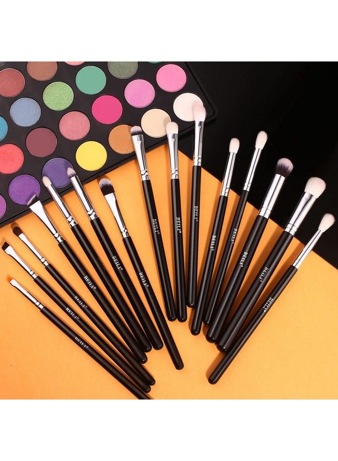 Black 15 Pieces Eye Shadow Eyeliner Eyebrow Natural Goat Hair Makeup Brushes Set